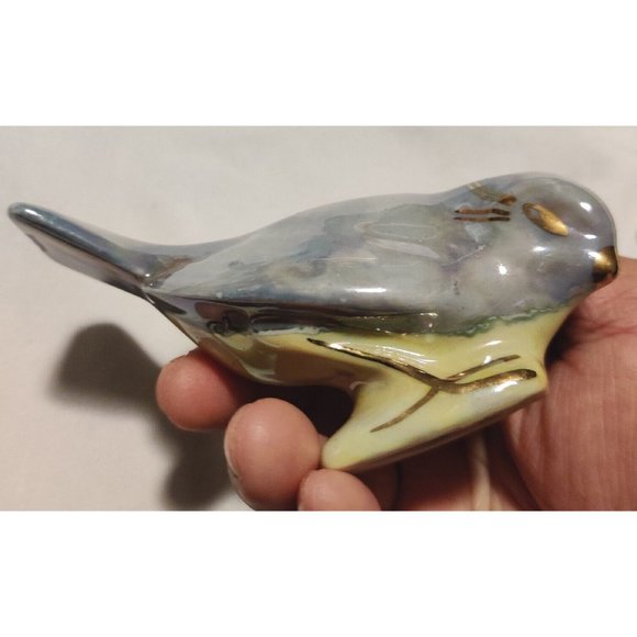 Vintage Blue Yellow Birds Salt & Pepper Shakers Gold Detailed Glossy Porcelain - Picture 16 of 16